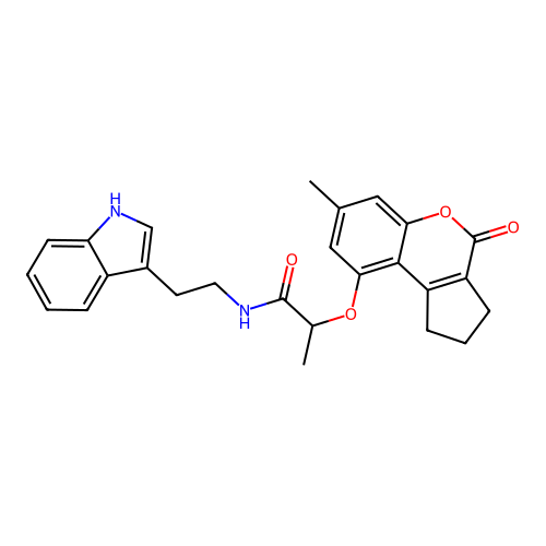 N-(2-(1H-indol-3-yl)ethyl)-2-((7-methyl-4-oxo-1,2,3,4-tetrahydrocyclopenta[c]chromen-9-yl)oxy)propanamide structure
