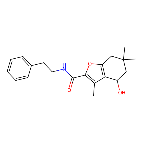 4-hydroxy-3,6,6-trimethyl-N-(2-phenylethyl)-4,5,6,7-tetrahydro-1-benzofuran-2-carboxamide structure