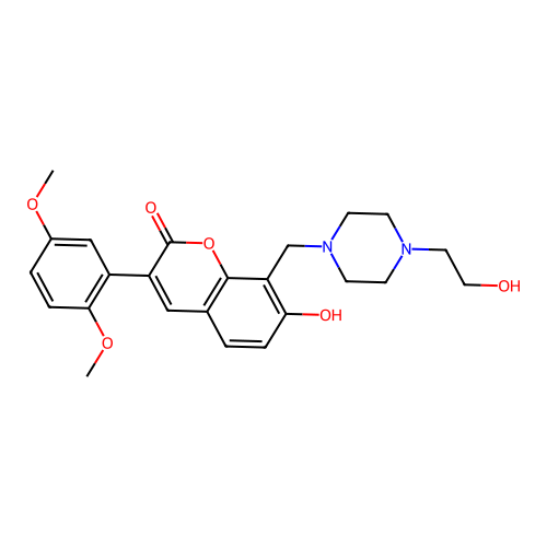 3-(2,5-dimethoxyphenyl)-7-hydroxy-8-{[4-(2-hydroxyethyl)piperazin-1-yl]methyl}-2H-chromen-2-one structure