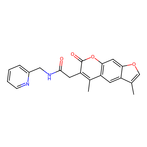 2-(3,5-dimethyl-7-oxo-7H-furo[3,2-g]chromen-6-yl)-N-(pyridin-2-ylmethyl)acetamide structure