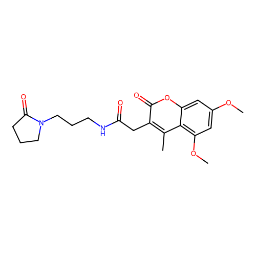 2-(5,7-dimethoxy-4-methyl-2-oxo-2H-chromen-3-yl)-N-(3-(2-oxopyrrolidin-1-yl)propyl)acetamide structure