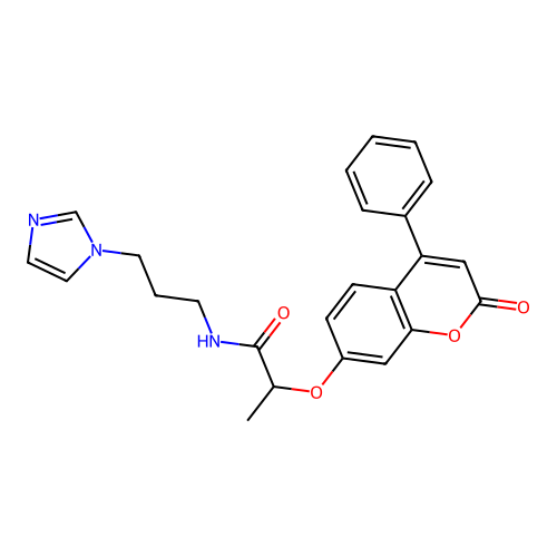 N-(3-(1H-imidazol-1-yl)propyl)-2-((2-oxo-4-phenyl-2H-chromen-7-yl)oxy)propanamide structure
