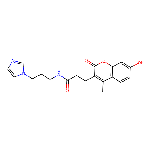 N-(3-(1H-imidazol-1-yl)propyl)-3-(7-hydroxy-4-methyl-2-oxo-2H-chromen-3-yl)propanamide structure