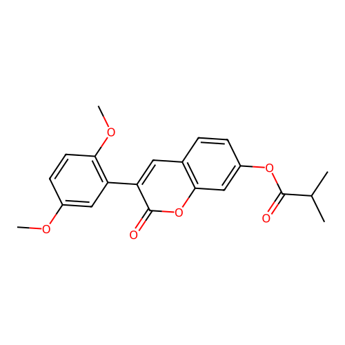 3-(2,5-dimethoxyphenyl)-2-oxo-2H-chromen-7-yl 2-methylpropanoate structure