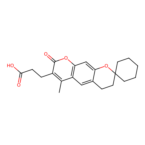 3-(6'-methyl-8'-oxo-3',4'-dihydro-8'H-spiro[cyclohexane-1,2'-pyrano[3,2-g]chromen]-7'-yl)propanoic acid structure