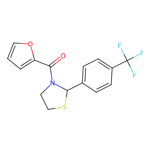 Furan-2-yl(2-(4-(trifluoromethyl)phenyl)thiazolidin-3-yl)methanone structure