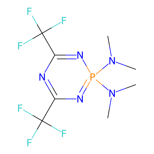 N2,N2,N2,N2-tetramethyl-4,6-di(trifluoromethyl)-1,3,5,2lambda~5~-triazaphosphinine-2,2-diamine structure