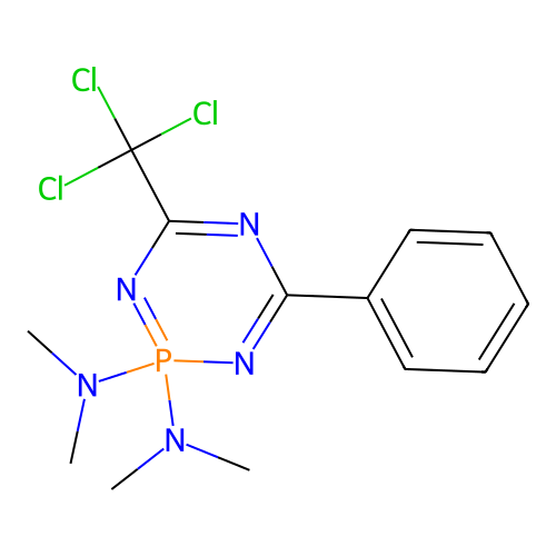 N~2~,N~2~,N~2~,N~2~-tetramethyl-4-phenyl-6-(trichloromethyl)-1,3,5,2lambda~5~-triazaphosphinine-2,2-diamine structure