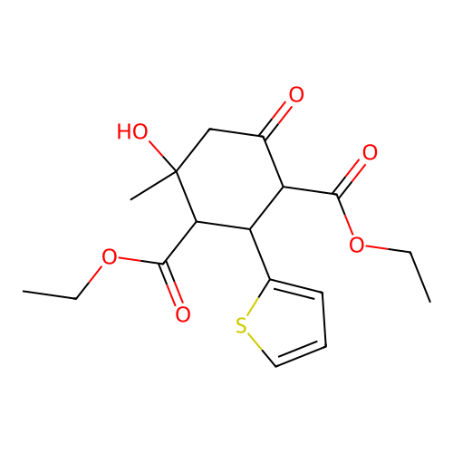 Diethyl 4-hydroxy-4-methyl-6-oxo-2-(2-thienyl)-1,3-cyclohexanedicarboxylate structure