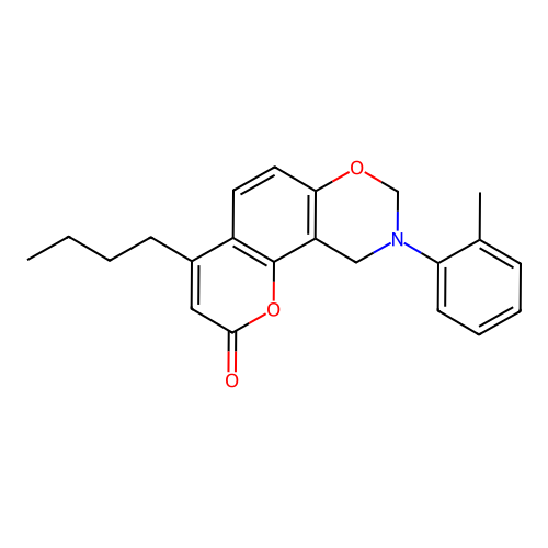 4-butyl-9-(o-tolyl)-9,10-dihydrochromeno[8,7-e][1,3]oxazin-2(8H)-one structure