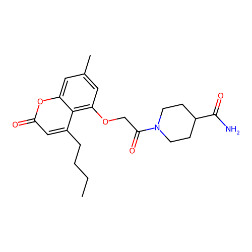 1-(2-((4-butyl-7-methyl-2-oxo-2H-chromen-5-yl)oxy)acetyl)piperidine-4-carboxamide structure