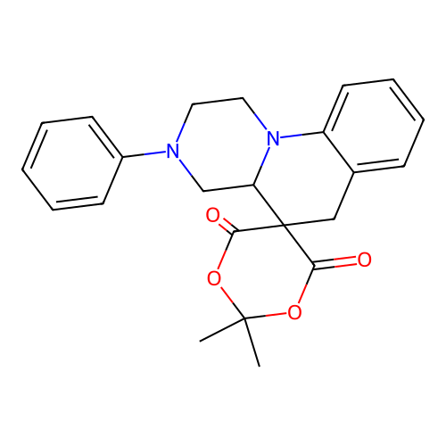 2,2-dimethyl-3'-phenyl-1',2',3',4',4a',6'-hexahydrospiro[[1,3]dioxane-5,5'-pyrazino[1,2-a]quinoline]-4,6-dione structure