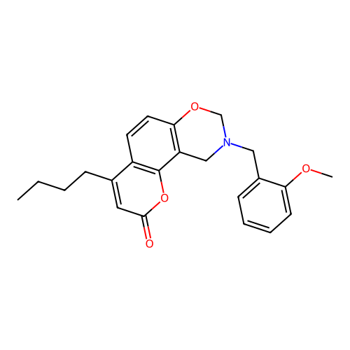 4-butyl-9-(2-methoxybenzyl)-9,10-dihydrochromeno[8,7-e][1,3]oxazin-2(8H)-one structure