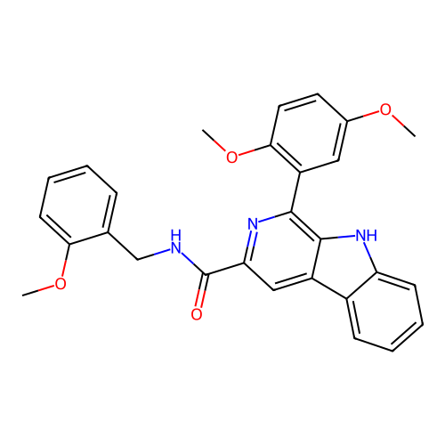 1-(2,5-dimethoxyphenyl)-N-(2-methoxybenzyl)-9H-beta-carboline-3-carboxamide structure