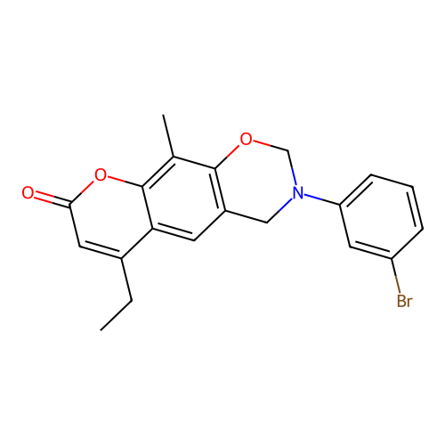 3-(3-bromophenyl)-6-ethyl-10-methyl-3,4-dihydrochromeno[6,7-e][1,3]oxazin-8(2H)-one structure