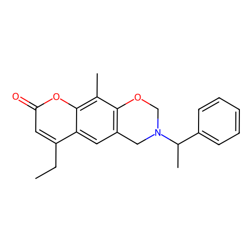 6-ethyl-10-methyl-3-(1-phenylethyl)-3,4-dihydrochromeno[6,7-e][1,3]oxazin-8(2H)-one structure