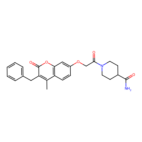 1-(2-((3-benzyl-4-methyl-2-oxo-2H-chromen-7-yl)oxy)acetyl)piperidine-4-carboxamide structure