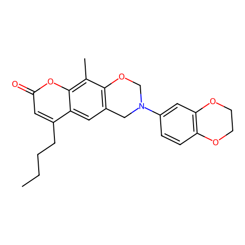 6-butyl-3-(2,3-dihydrobenzo[b][1,4]dioxin-6-yl)-10-methyl-3,4-dihydrochromeno[6,7-e][1,3]oxazin-8(2H)-one structure