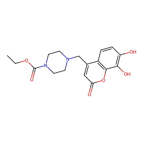 ethyl 4-[(7,8-dihydroxy-2-oxo-2H-chromen-4-yl)methyl]piperazine-1-carboxylate structure