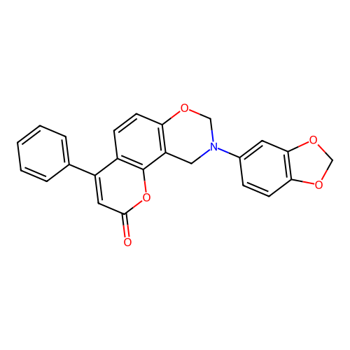 9-(benzo[d][1,3]dioxol-5-yl)-4-phenyl-9,10-dihydrochromeno[8,7-e][1,3]oxazin-2(8H)-one structure