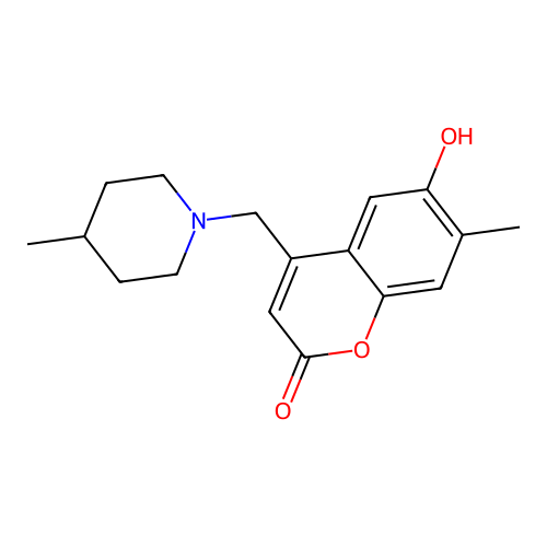 6-hydroxy-7-methyl-4-[(4-methylpiperidin-1-yl)methyl]-2H-chromen-2-one structure