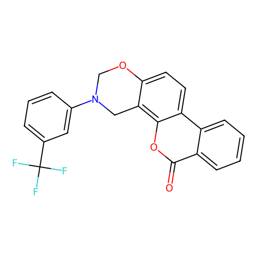 3-(3-(trifluoromethyl)phenyl)-3,4-dihydrobenzo[3,4]chromeno[8,7-e][1,3]oxazin-6(2H)-one structure