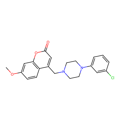 4-((4-(3-chlorophenyl)piperazin-1-yl)methyl)-7-methoxy-2H-chromen-2-one structure