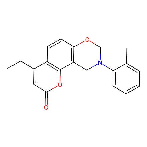 4-ethyl-9-(o-tolyl)-9,10-dihydrochromeno[8,7-e][1,3]oxazin-2(8H)-one structure