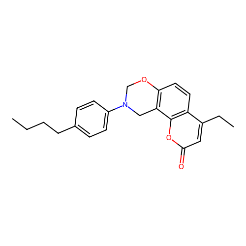 9-(4-butylphenyl)-4-ethyl-9,10-dihydrochromeno[8,7-e][1,3]oxazin-2(8H)-one structure