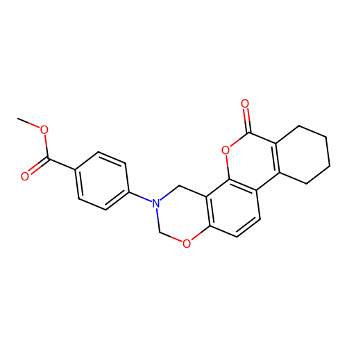 methyl 4-(6-oxo-7,8,9,10-tetrahydrobenzo[3,4]chromeno[8,7-e][1,3]oxazin-3(2H,4H,6H)-yl)benzoate structure