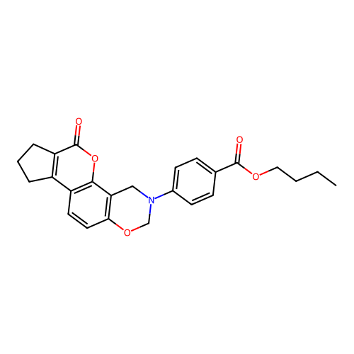 butyl 4-(6-oxo-8,9-dihydro-2H-cyclopenta[3,4]chromeno[8,7-e][1,3]oxazin-3(4H,6H,7H)-yl)benzoate structure