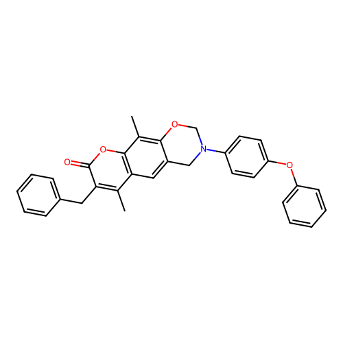 7-benzyl-6,10-dimethyl-3-(4-phenoxyphenyl)-3,4-dihydrochromeno[6,7-e][1,3]oxazin-8(2H)-one structure