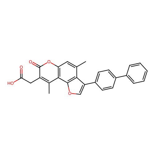 2-(3-([1,1'-biphenyl]-4-yl)-4,9-dimethyl-7-oxo-7H-furo[2,3-f]chromen-8-yl)acetic acid structure