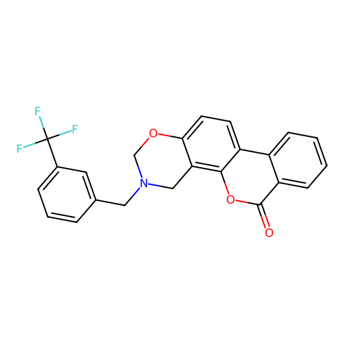 3-(3-(trifluoromethyl)benzyl)-3,4-dihydrobenzo[3,4]chromeno[8,7-e][1,3]oxazin-6(2H)-one structure