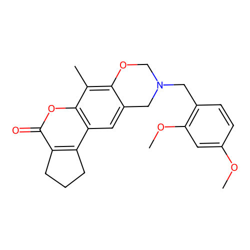 9-(2,4-dimethoxybenzyl)-6-methyl-2,3,9,10-tetrahydro-1H-cyclopenta[3,4]chromeno[6,7-e][1,3]oxazin-4(8H)-one structure