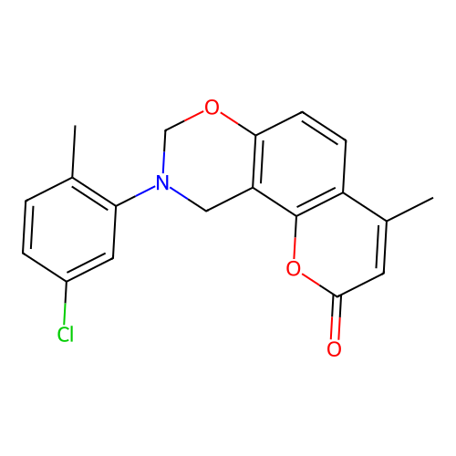 9-(5-chloro-2-methylphenyl)-4-methyl-9,10-dihydrochromeno[8,7-e][1,3]oxazin-2(8H)-one structure