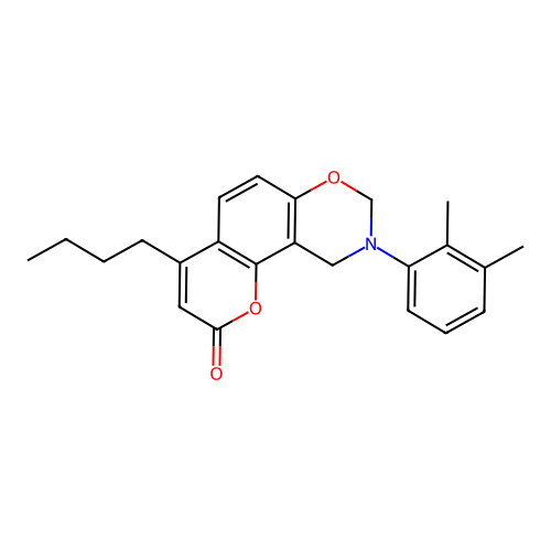 4-butyl-9-(2,3-dimethylphenyl)-9,10-dihydrochromeno[8,7-e][1,3]oxazin-2(8H)-one structure