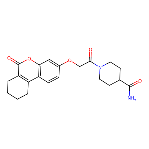 1-(2-((6-oxo-7,8,9,10-tetrahydro-6H-benzo[c]chromen-3-yl)oxy)acetyl)piperidine-4-carboxamide structure