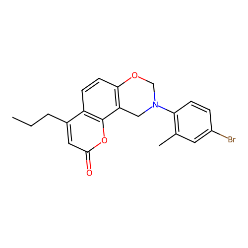 9-(4-bromo-2-methylphenyl)-4-propyl-9,10-dihydrochromeno[8,7-e][1,3]oxazin-2(8H)-one structure
