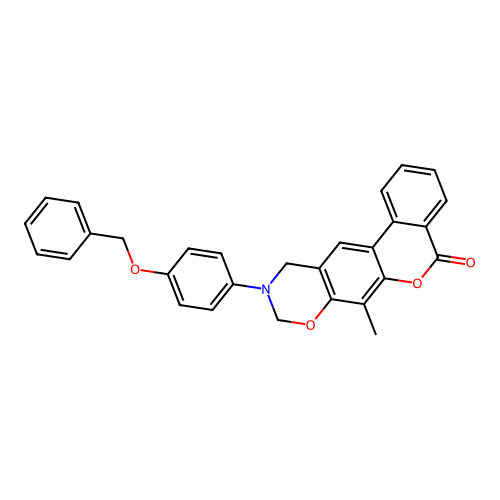 10-(4-(benzyloxy)phenyl)-7-methyl-10,11-dihydrobenzo[3,4]chromeno[6,7-e][1,3]oxazin-5(9H)-one structure