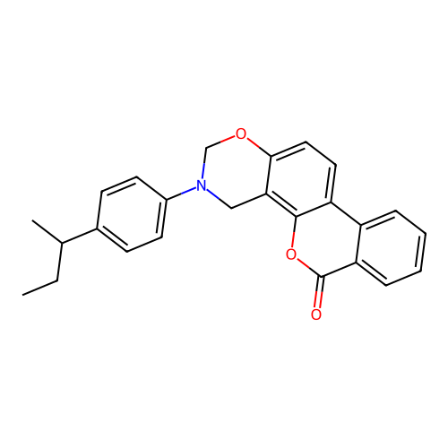 3-(4-(sec-butyl)phenyl)-3,4-dihydrobenzo[3,4]chromeno[8,7-e][1,3]oxazin-6(2H)-one structure