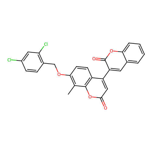 7'-[(2,4-dichlorobenzyl)oxy]-8'-methyl-2H,2'H-3,4'-bichromene-2,2'-dione structure