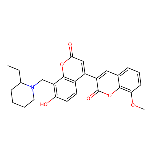 8'-((2-ethylpiperidin-1-yl)methyl)-7'-hydroxy-8-methoxy-2H,2'H-[3,4'-bichromene]-2,2'-dione structure