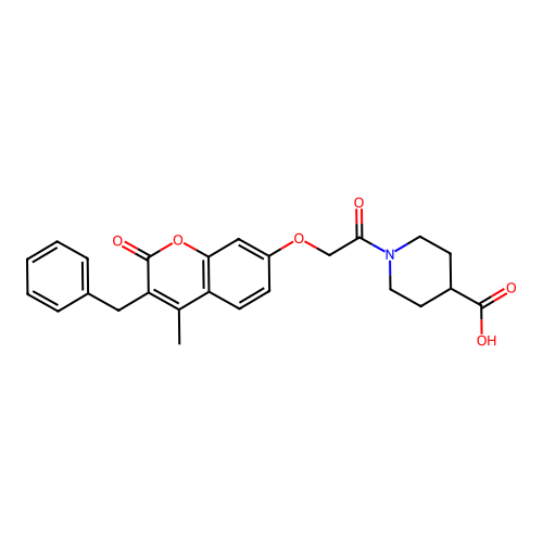 1-(2-((3-benzyl-4-methyl-2-oxo-2H-chromen-7-yl)oxy)acetyl)piperidine-4-carboxylic acid structure