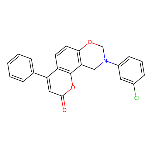 9-(3-chlorophenyl)-4-phenyl-9,10-dihydrochromeno[8,7-e][1,3]oxazin-2(8H)-one structure