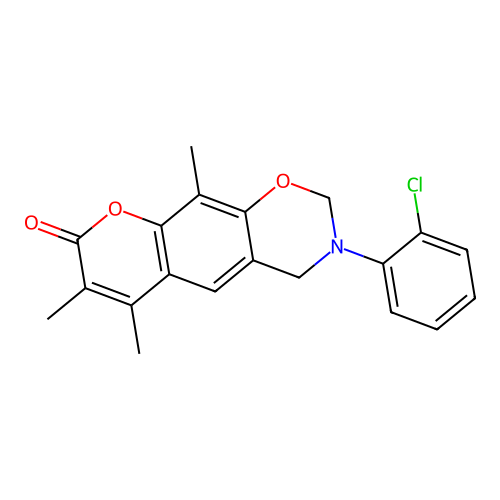 3-(2-chlorophenyl)-6,7,10-trimethyl-3,4-dihydrochromeno[6,7-e][1,3]oxazin-8(2H)-one structure