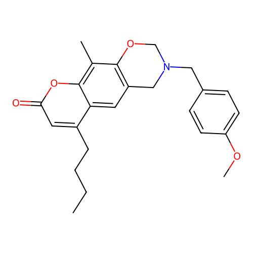 6-butyl-3-(4-methoxybenzyl)-10-methyl-3,4-dihydrochromeno[6,7-e][1,3]oxazin-8(2H)-one structure