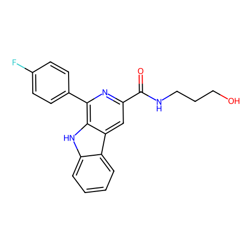 1-(4-fluorophenyl)-N-(3-hydroxypropyl)-9H-pyrido[3,4-b]indole-3-carboxamide structure