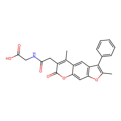 2-(2-(2,5-dimethyl-7-oxo-3-phenyl-7H-furo[3,2-g]chromen-6-yl)acetamido)acetic acid structure