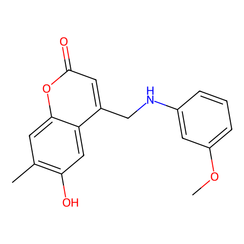 6-hydroxy-4-{[(3-methoxyphenyl)amino]methyl}-7-methyl-2H-chromen-2-one structure